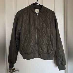 Thread & Supply Dark Green Quilted Bomber Jacket